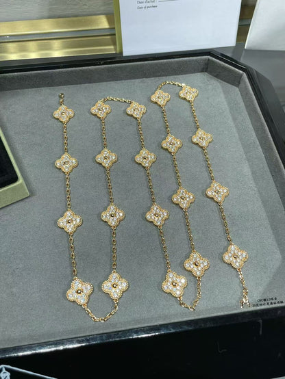 [⭐Glow]CLOVER 20 MOTIFS FULL-DIAMOND NECKLACE