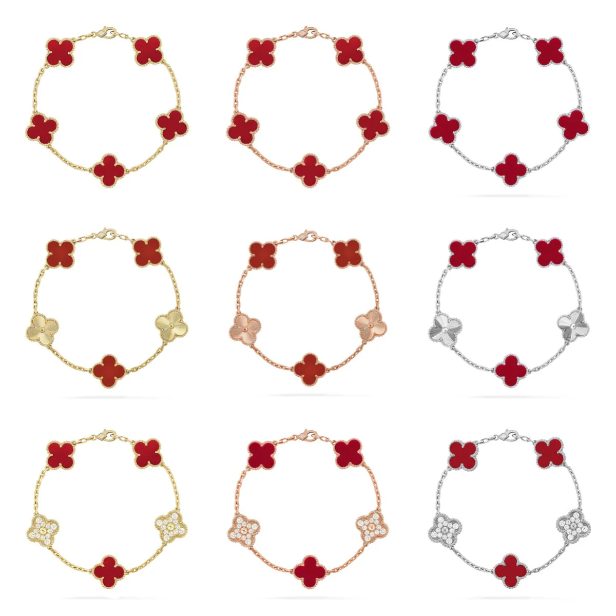 [⭐Glow] CLOVER 5 MOTIF RED CORNELIAN BRACELET COLLECTION