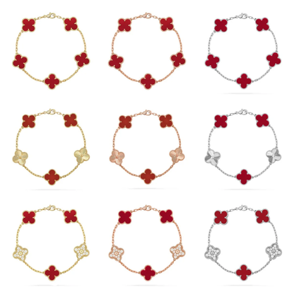 [⭐Glow] CLOVER 5 MOTIF RED CORNELIAN BRACELET COLLECTION