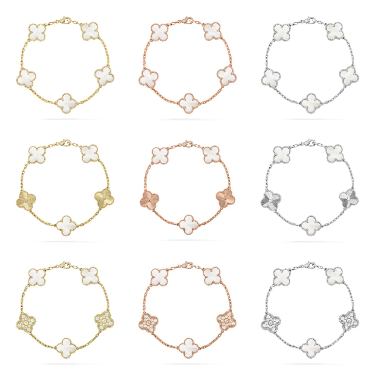 [⭐Glow]CLOVER WHITE PEARL MOP 5 MOTIF BRACELET COLLECTION