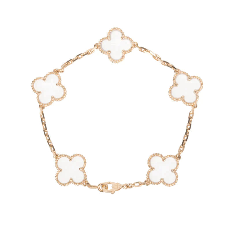[⭐Glow]CLOVER 5 MOTIF ROCK CRYSTAL BRACELET