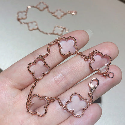 [⭐Glow]CLOVER 5 MOTIF ROCK CRYSTAL BRACELET