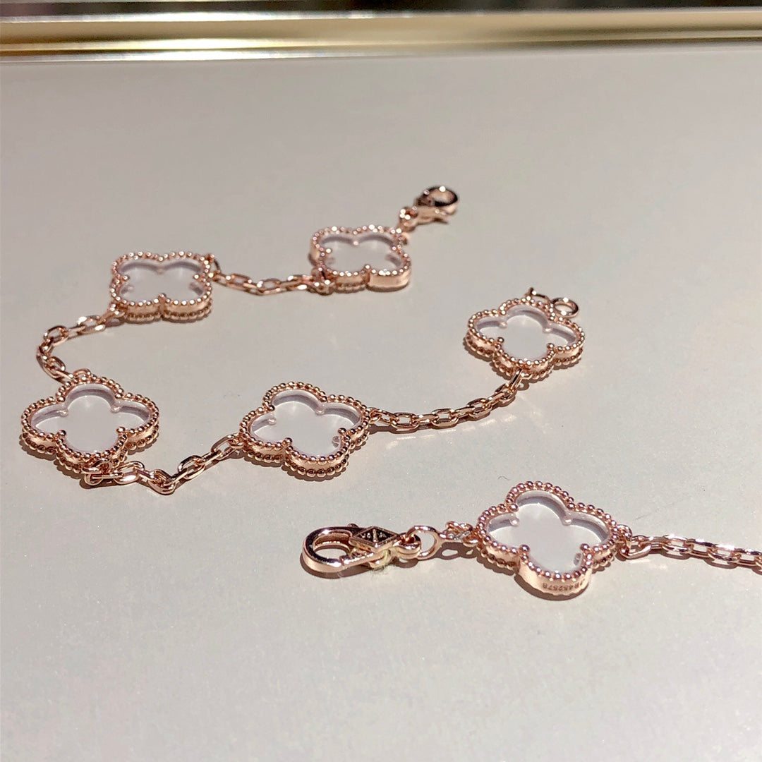 [⭐Glow]CLOVER 5 MOTIF ROCK CRYSTAL BRACELET