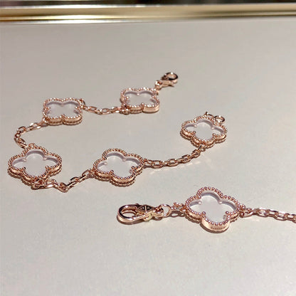 [⭐Glow]CLOVER 5 MOTIF ROCK CRYSTAL BRACELET