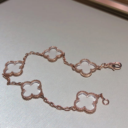 [⭐Glow]CLOVER 5 MOTIF ROCK CRYSTAL BRACELET