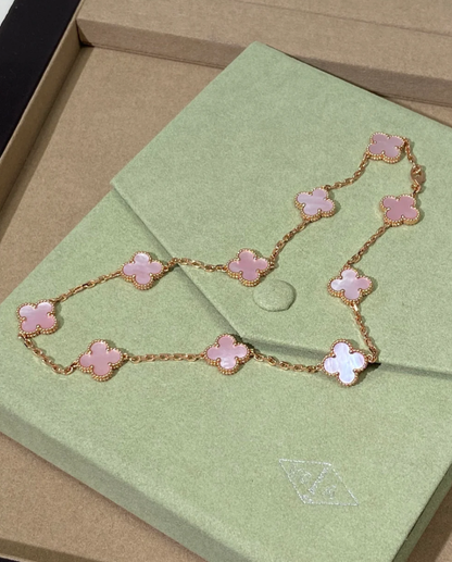 [⭐Glow Jewellery] Pink Necklace with Ten Clover Designs
