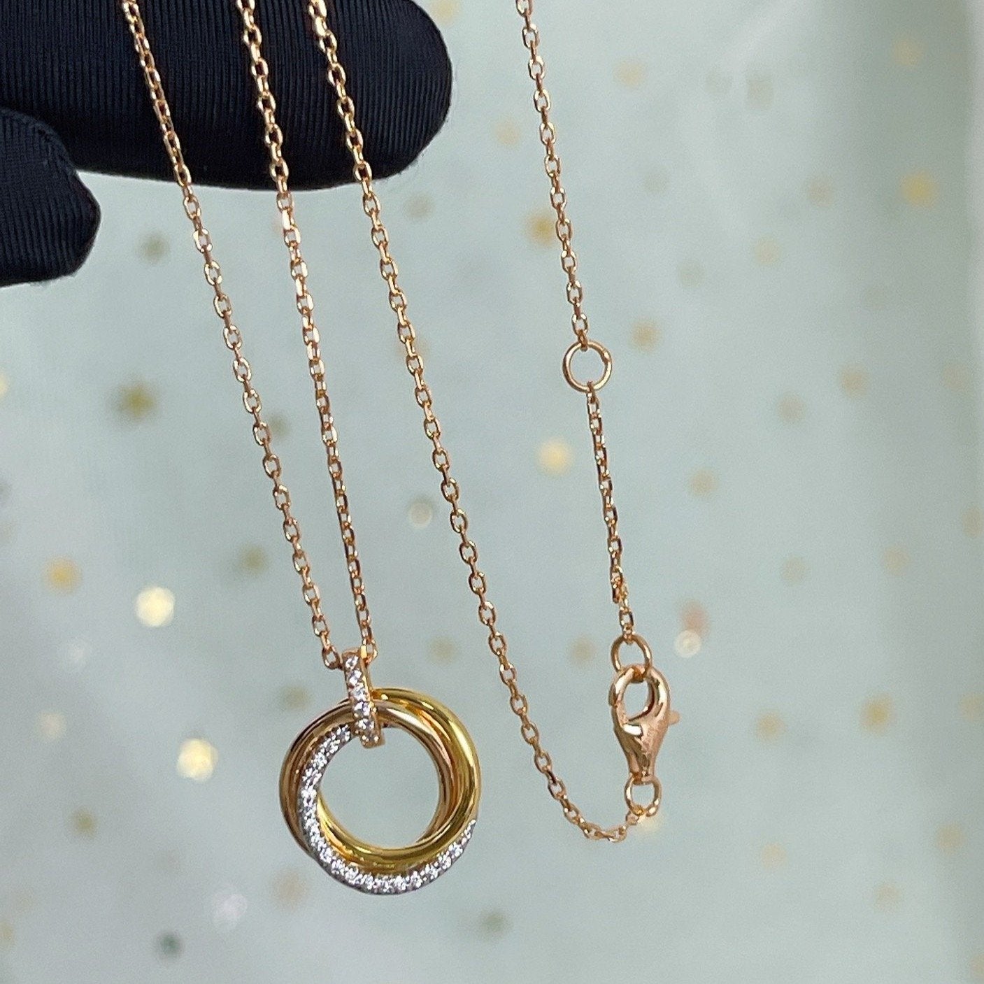 [⭐Glow]TRINITY NECKLACE SILVER GOLD PINK GOLD DIAMONDS