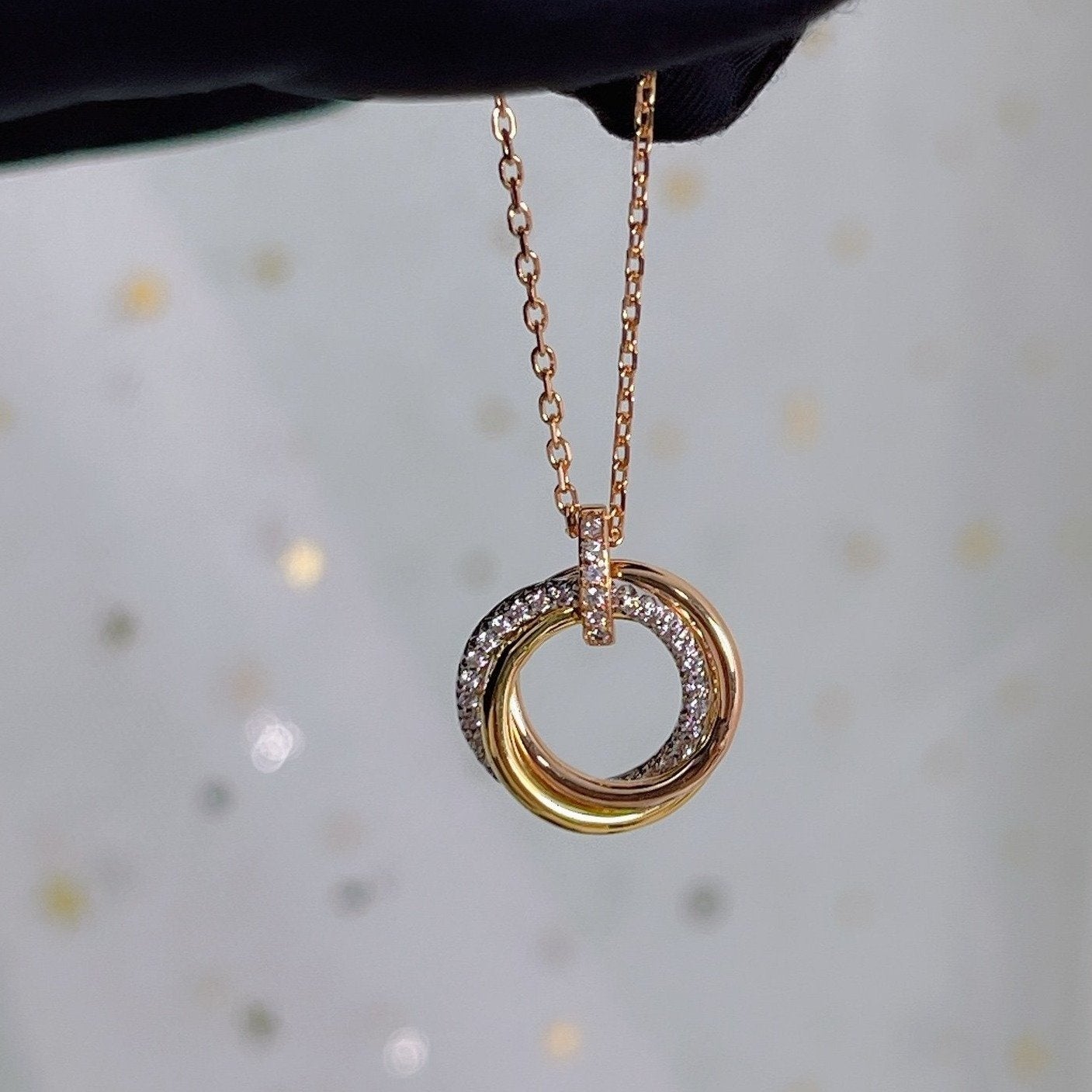 [⭐Glow]TRINITY NECKLACE SILVER GOLD PINK GOLD DIAMONDS