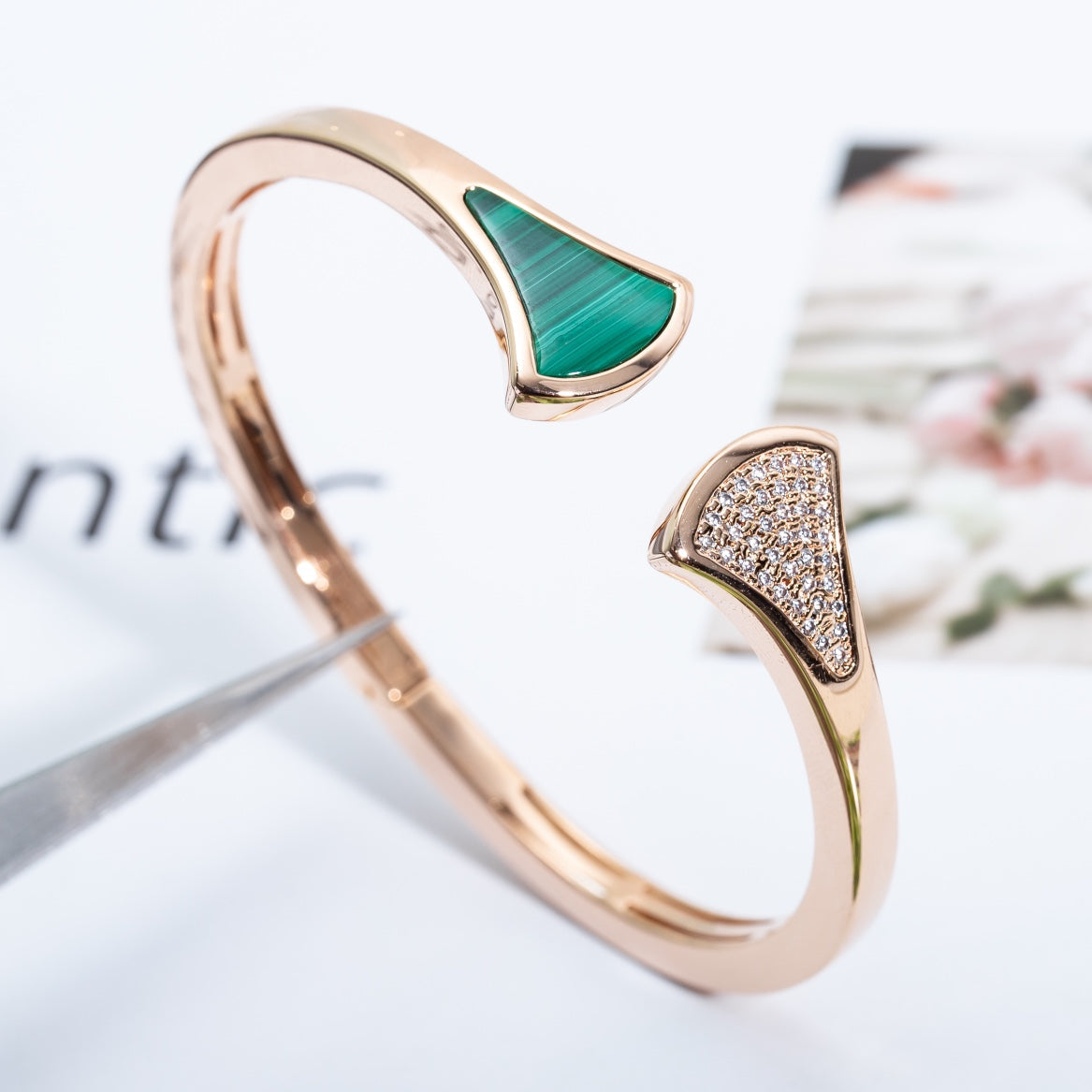 [⭐Glow]DREAM BRACELET OPEN MALACHITE PINK GOLD