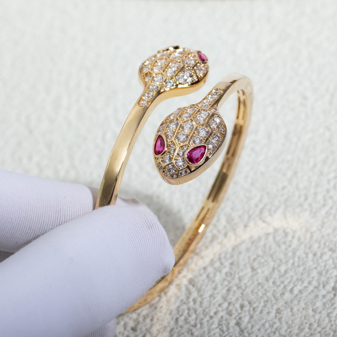 [⭐Glow]SERPENTI BRACELET PINK GOLD DIAMOND DOUBLE SNAKE