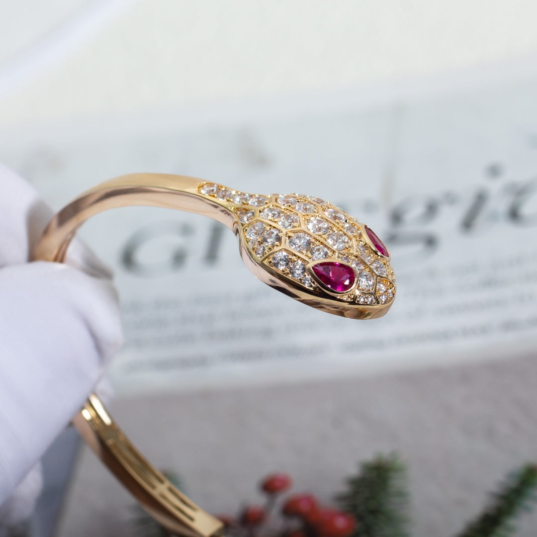 [⭐Glow]SERPENTI BRACELET PINK GOLD DIAMOND DOUBLE SNAKE