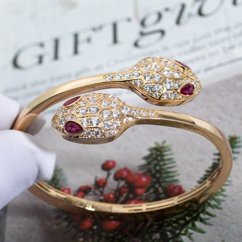[⭐Glow]SERPENTI BRACELET PINK GOLD DIAMOND DOUBLE SNAKE
