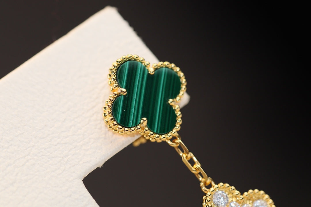 [⭐Glow]CLOVER EARRINGS GOLD MALACHITE DIAMOND 3 MOTIF
