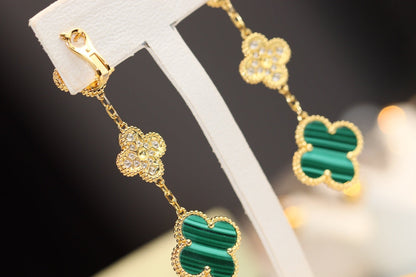 [⭐Glow]CLOVER EARRINGS GOLD MALACHITE DIAMOND 3 MOTIF