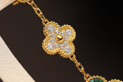 [⭐Glow]CLOVER EARRINGS GOLD MALACHITE DIAMOND 3 MOTIF