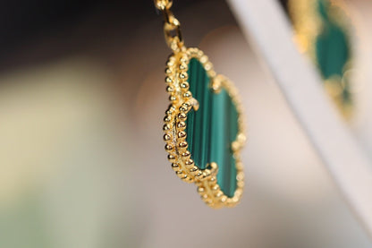 [⭐Glow]CLOVER EARRINGS GOLD MALACHITE DIAMOND 3 MOTIF