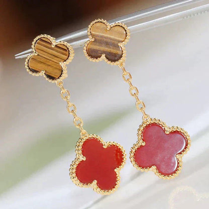 [⭐Glow]CLOVER  2 MOTIF  TIGER EYE CARNELIAN EARRINGS