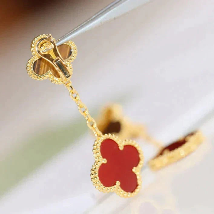 [⭐Glow]CLOVER  2 MOTIF  TIGER EYE CARNELIAN EARRINGS