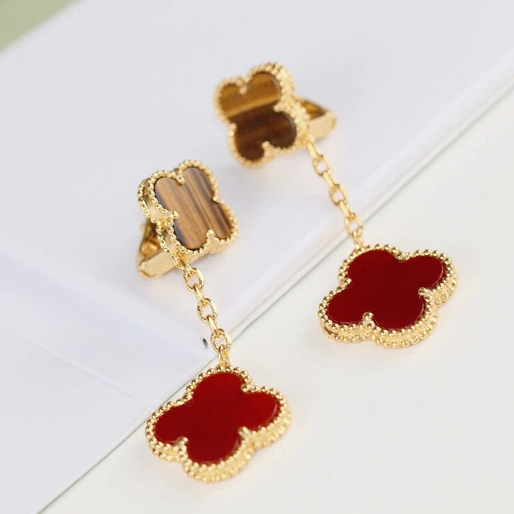 [⭐Glow]CLOVER  2 MOTIF  TIGER EYE CARNELIAN EARRINGS
