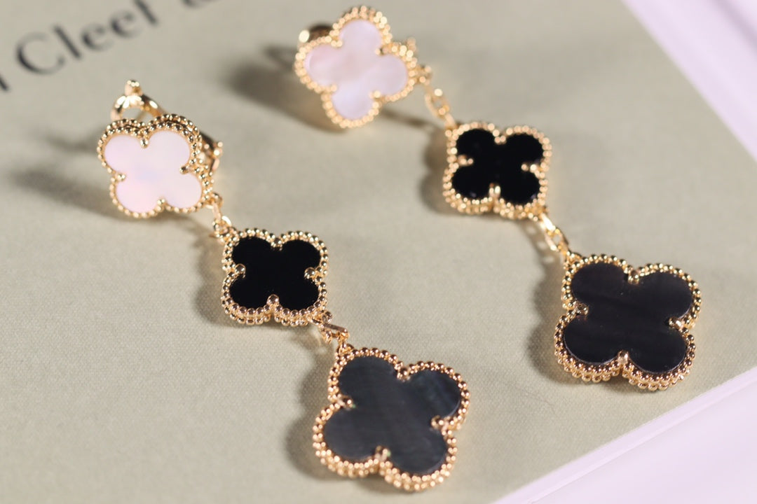 [⭐Glow]CLOVER EARRINGS GOLD ONYX MOP 3 MOTIF