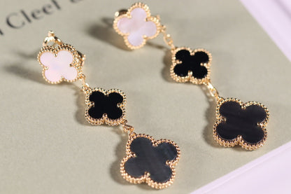 [⭐Glow]CLOVER EARRINGS GOLD ONYX MOP 3 MOTIF