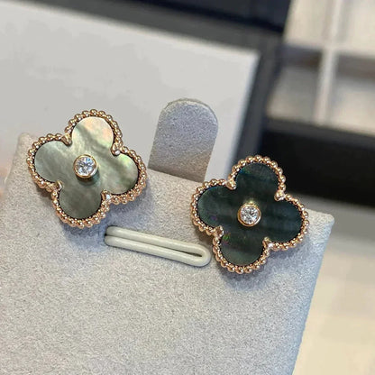 [⭐Glow]CLOVER MEDIUM 1 MOTIFS GRAY MOP  DIAMOND EARRINGS