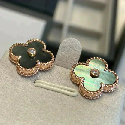 [⭐Glow]CLOVER MEDIUM 1 MOTIFS GRAY MOP  DIAMOND EARRINGS