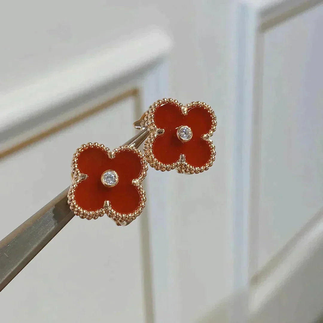 [⭐Glow]CLOVER MEDIUM 1 MOTIFS CARNELIAN  DIAMOND earrings