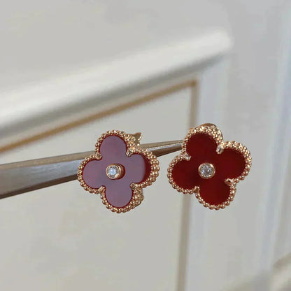 [⭐Glow]CLOVER MEDIUM 1 MOTIFS CARNELIAN  DIAMOND earrings