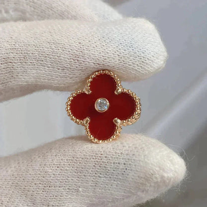 [⭐Glow]CLOVER MEDIUM 1 MOTIFS CARNELIAN  DIAMOND earrings