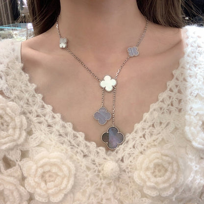 [⭐Glow]CLOVER MOP CHALCEDONY NECKLACE SILVER 6 MOTIF