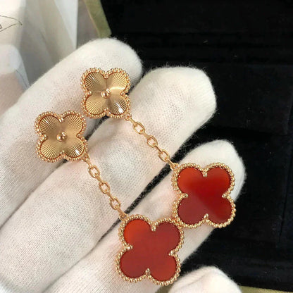 [⭐Glow]CLOVER 2 MOTIF  LASER CARNELIAN EARRINGS