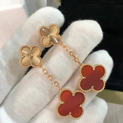 [⭐Glow]CLOVER 2 MOTIF  LASER CARNELIAN EARRINGS