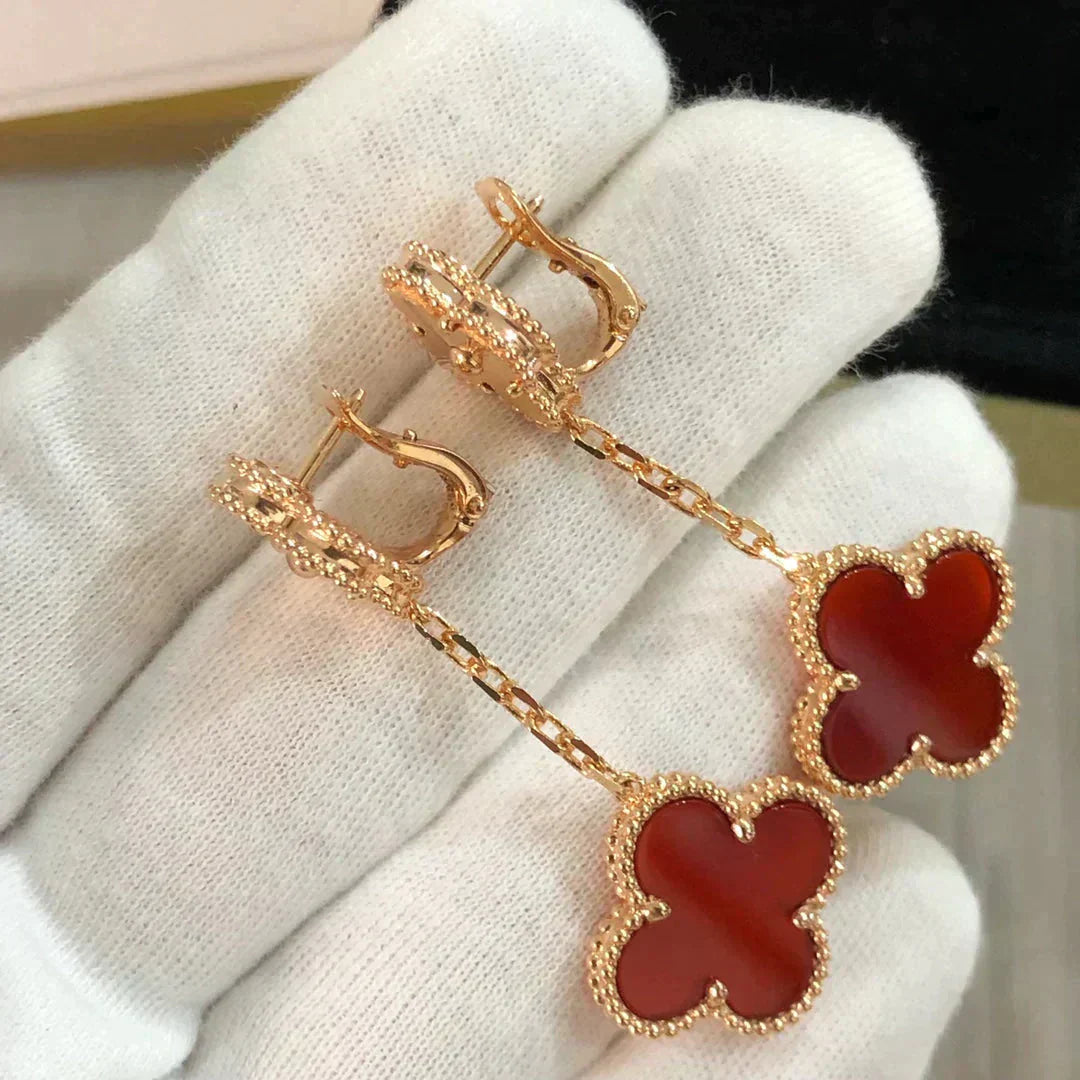 [⭐Glow]CLOVER 2 MOTIF  LASER CARNELIAN EARRINGS