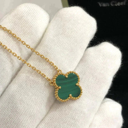 [⭐Glow]CLOVER 15MM MALACHITE SINGLE FLOWER  NECKLACE