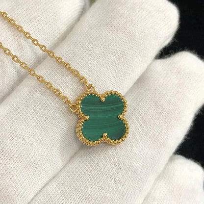 [⭐Glow]CLOVER 15MM MALACHITE SINGLE FLOWER  NECKLACE