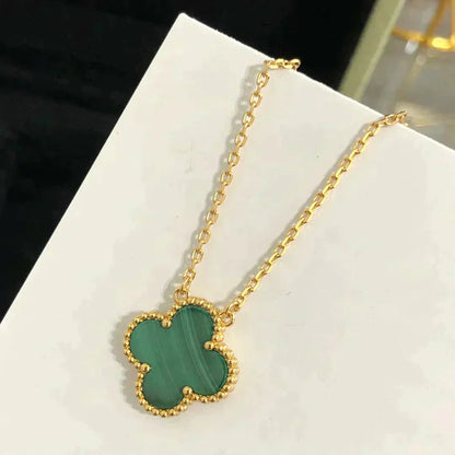 [⭐Glow]CLOVER 15MM MALACHITE SINGLE FLOWER  NECKLACE