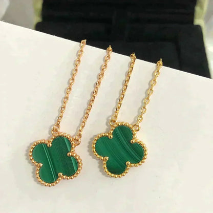 [⭐Glow]CLOVER 15MM MALACHITE SINGLE FLOWER  NECKLACE