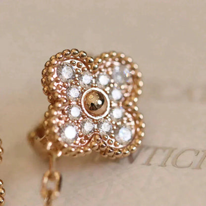 [⭐Glow]CLOVER MEDIUM 1 MOTIFS FUll DIAMOND EARRINGS