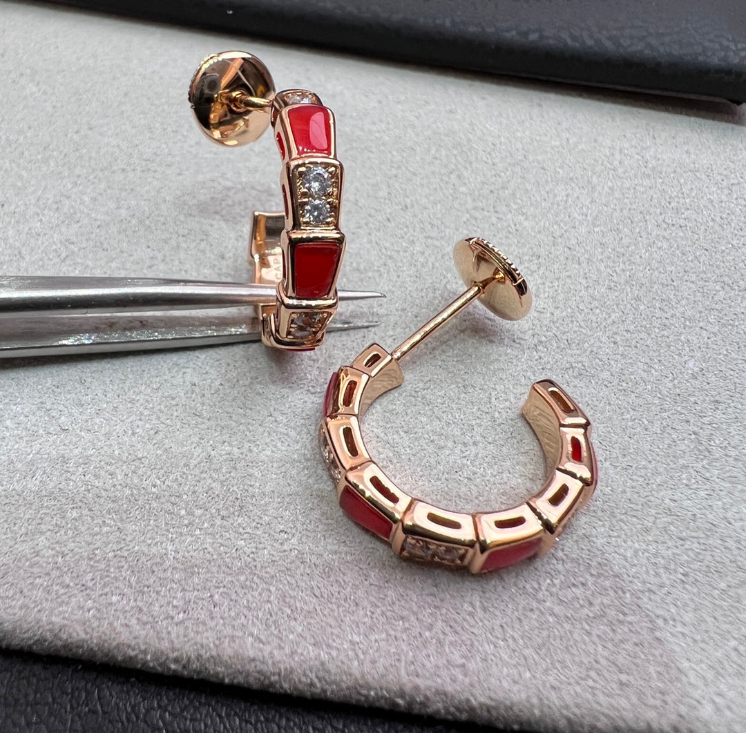[⭐Glow]SERPENTI CARNELIAN PINK GOLD EARRINGS