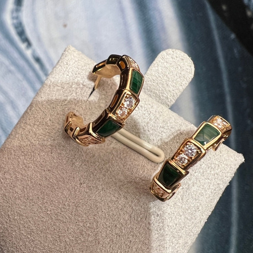 [⭐Glow]SERPENTI MALACHITE PINK GOLD EARRINGS