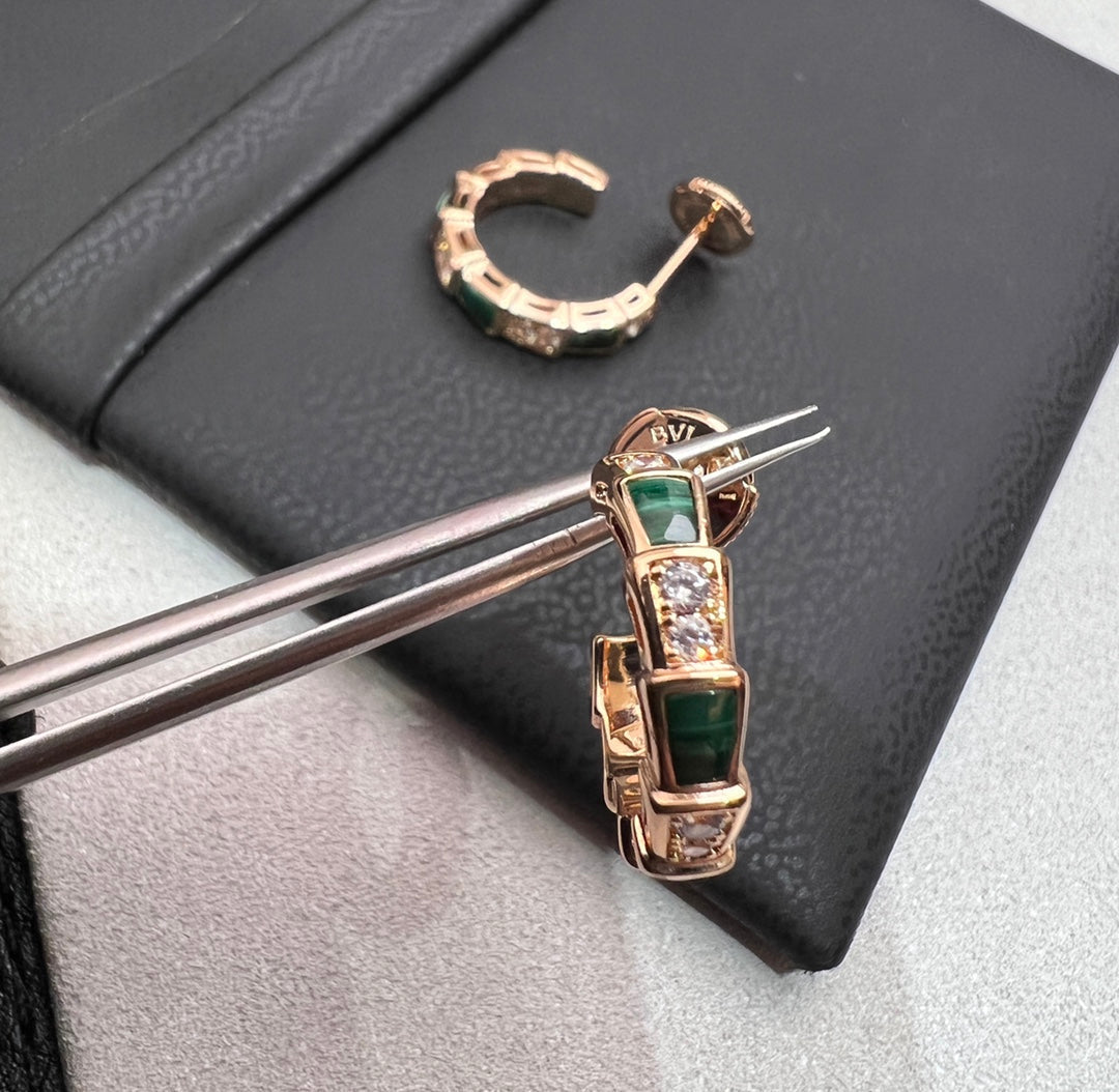 [⭐Glow]SERPENTI MALACHITE PINK GOLD EARRINGS