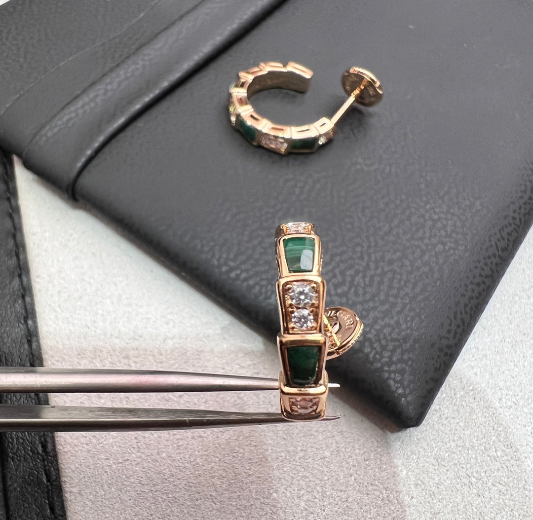 [⭐Glow]SERPENTI MALACHITE PINK GOLD EARRINGS