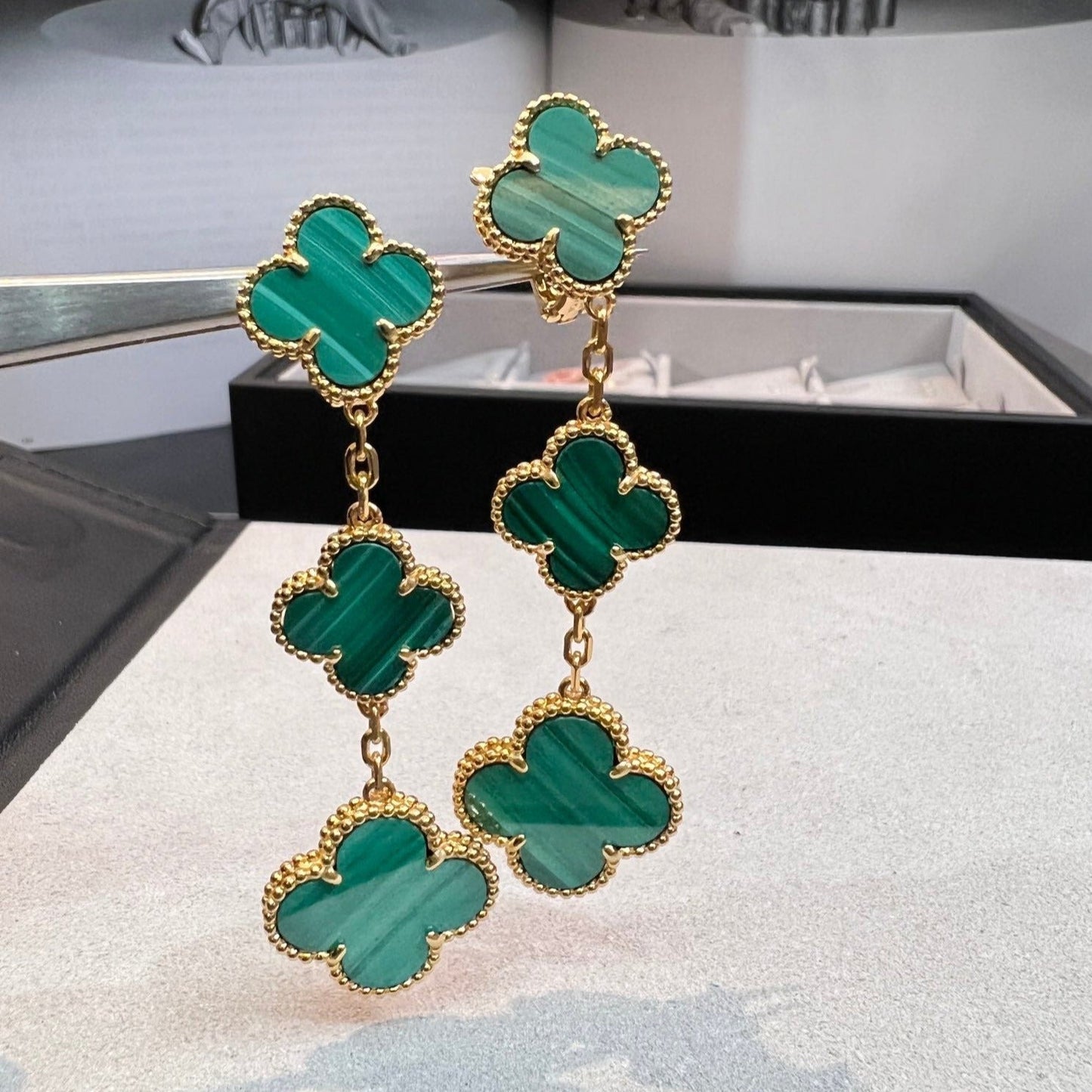 [⭐Glow]CLOVER MALACHITE 3 MOTIFS GOLD