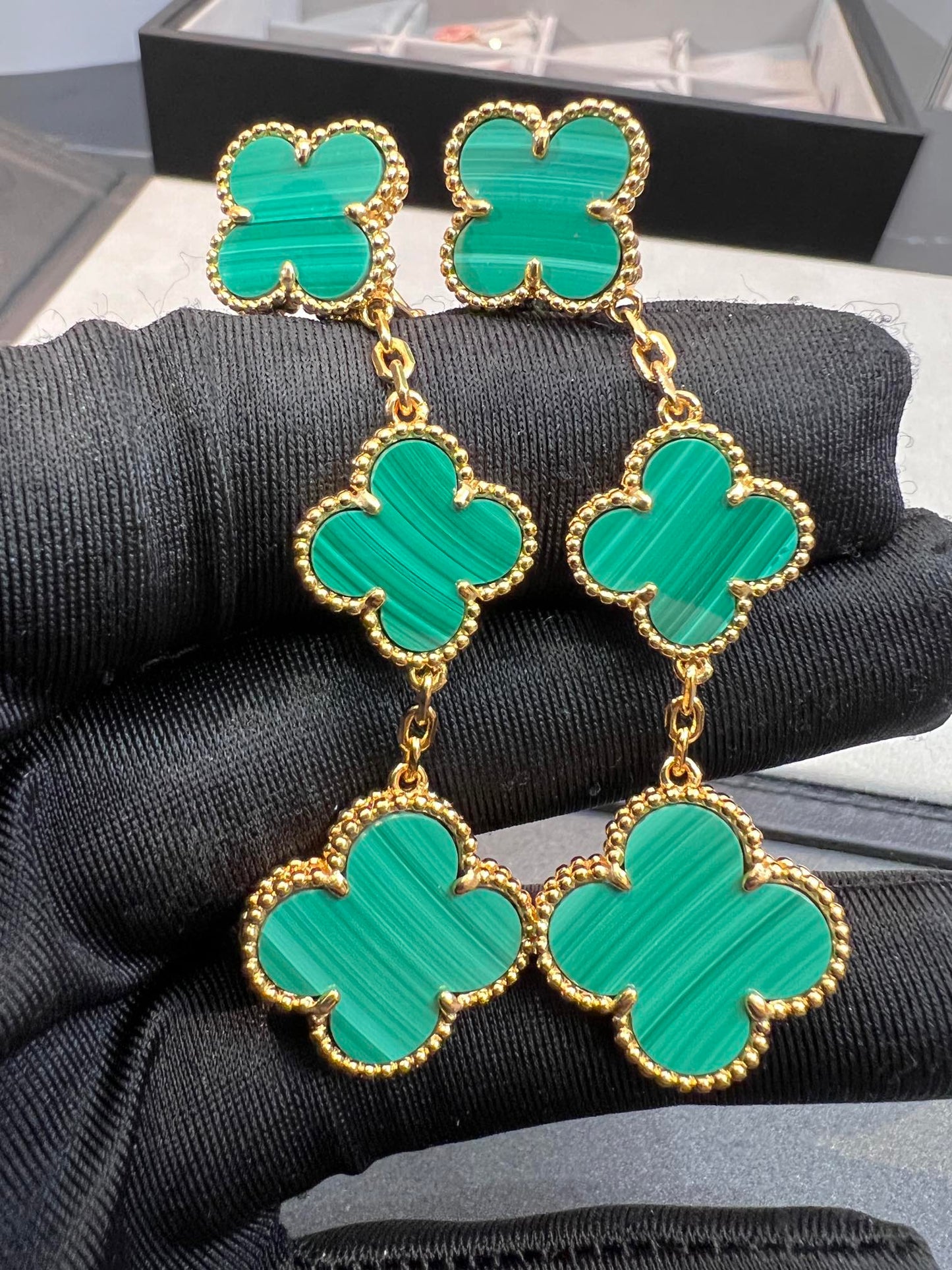 [⭐Glow]CLOVER MALACHITE 3 MOTIFS GOLD