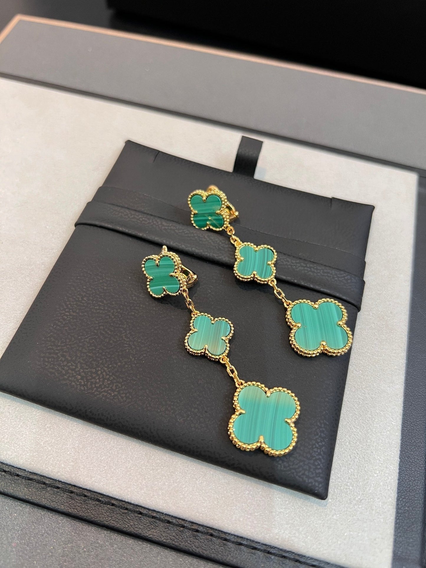 [⭐Glow]CLOVER MALACHITE 3 MOTIFS GOLD