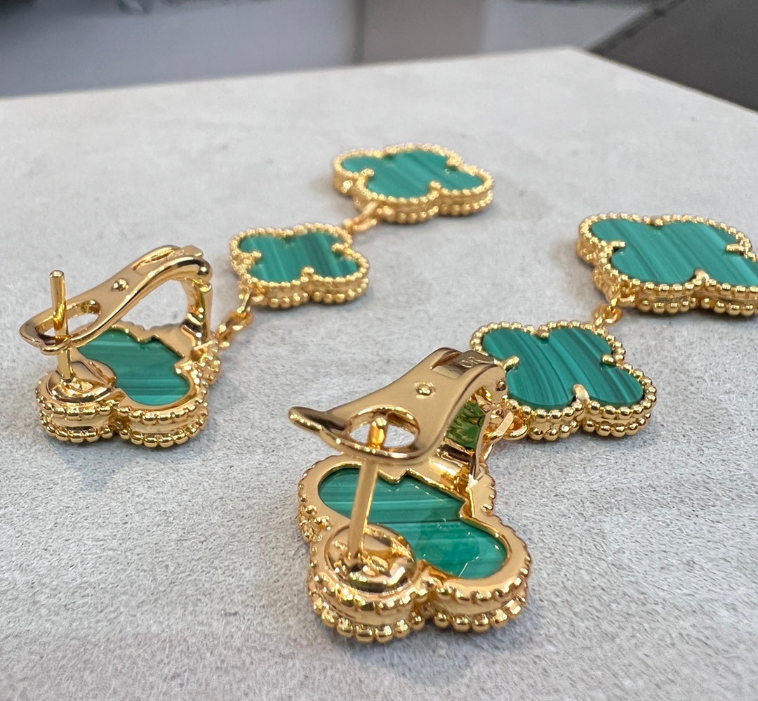 [⭐Glow]CLOVER MALACHITE 3 MOTIFS GOLD