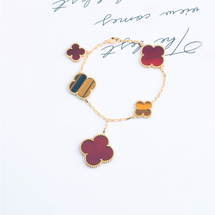 [⭐Glow]CLOVER BRACELET 5 MOTIFS CARNELIAN TIGER EYE