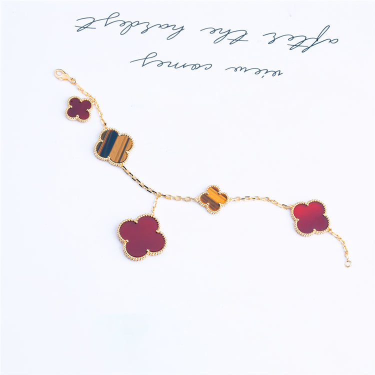 [⭐Glow]CLOVER BRACELET 5 MOTIFS CARNELIAN TIGER EYE