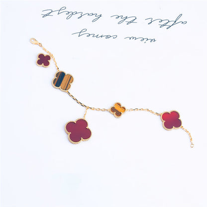 [⭐Glow]CLOVER BRACELET 5 MOTIFS CARNELIAN TIGER EYE